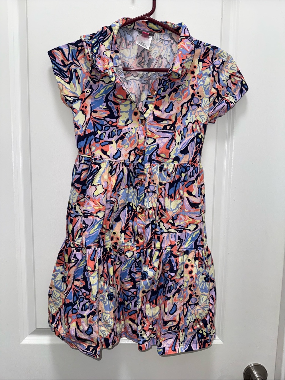 Vince Camuto Youth Girls Abstract Floral Tiered Shirt Dress 12